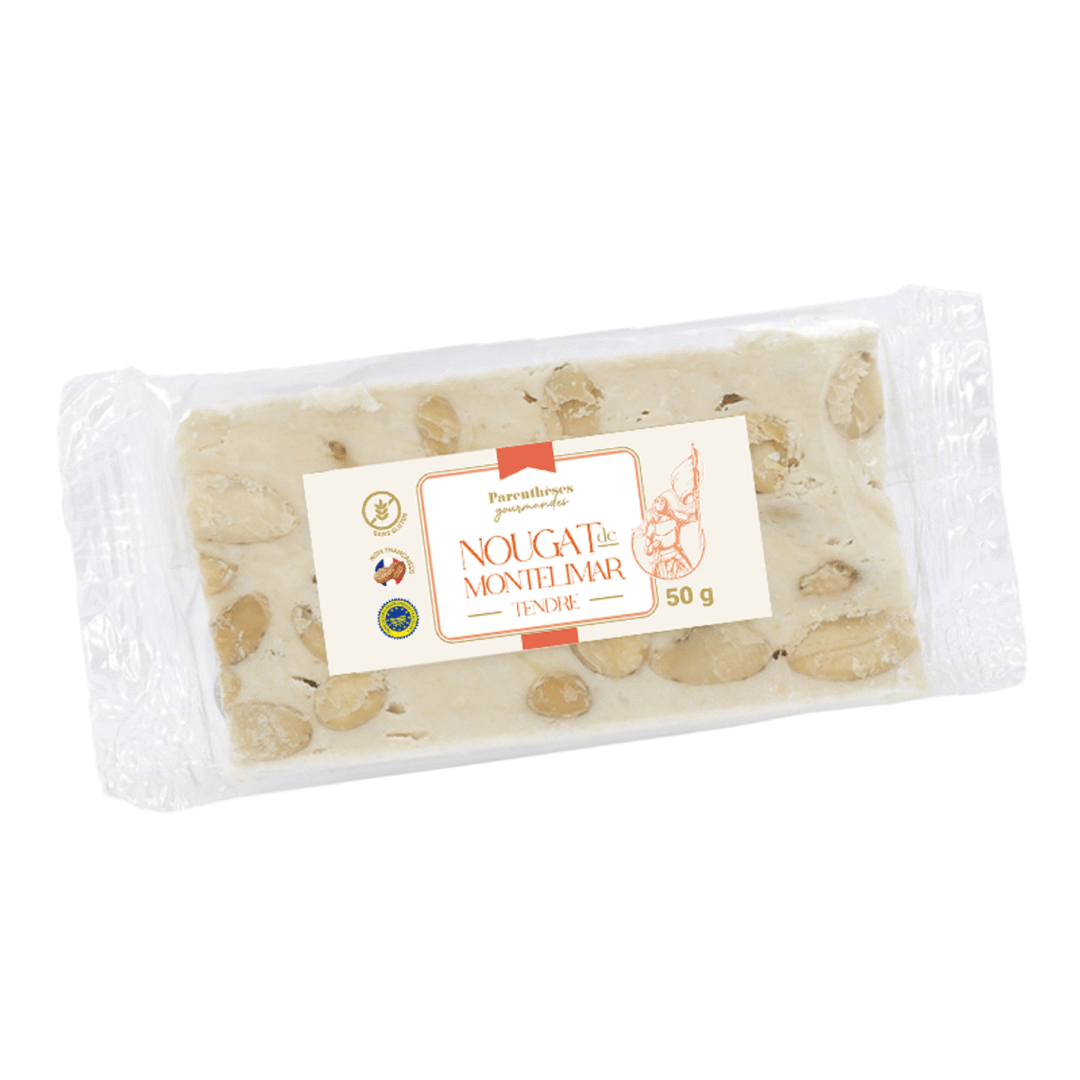 Mockup_Nougat_50g_blanc-min Nougat de Montélimar IGP Tendre - 50g
