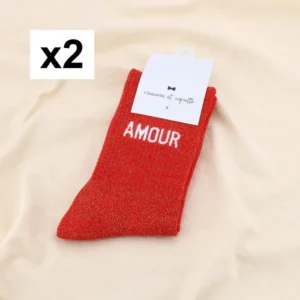 Paire chaussettes à paillettes message AMOUR