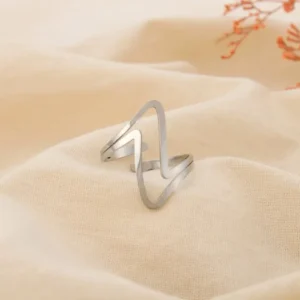 Bague acier inoxydable ajouré design zigzag argenté