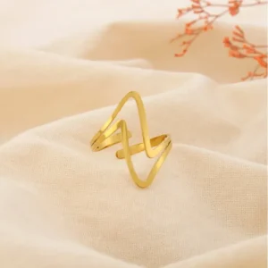 Bague acier inoxydable ajouré design zigzag doré