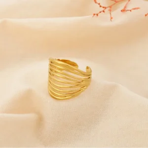 Bague acier inoxydable ouverte multi rang ajouré doré