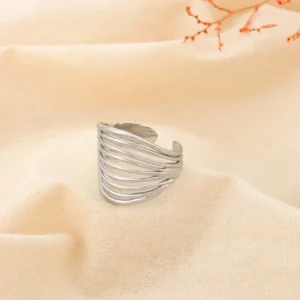 Bague acier inoxydable ouverte multi rang ajouré argenté