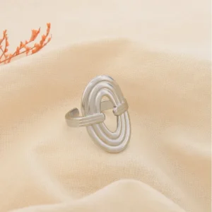 Bague acier inoxydable ouverte ovale ajouré argenté