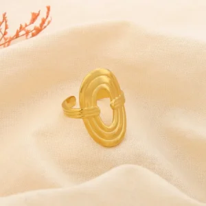 Bague acier inoxydable ouverte ovale ajouré doré