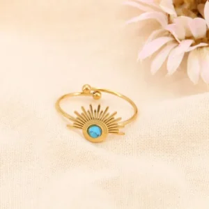 Bague fine réglable acier inoxydable demi soleil cabochon