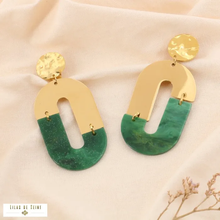 Boucles d’oreilles CLIP vintage en acier inoxydable vertes