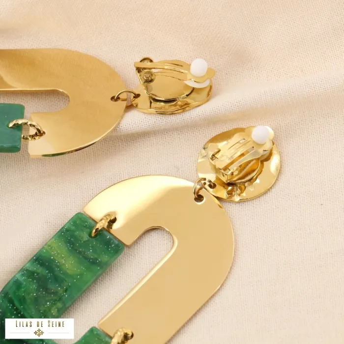 Boucles d’oreilles CLIP vintage en acier inoxydable vertes – Image 2
