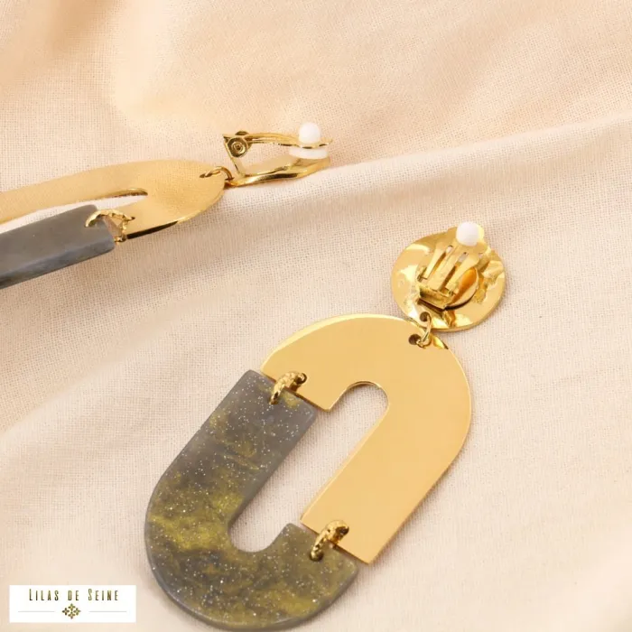 Boucles d’oreilles CLIP vintage en acier inoxydable grises – Image 2