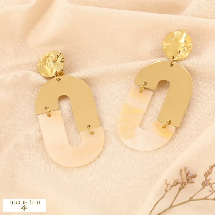 Boucles d’oreilles CLIP vintage en acier inoxydable naturelles
