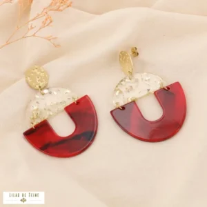 Boucles d’oreilles en acier inoxydable et résine rouge