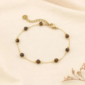 Bracelet acier inoxydable bille 4mm pierre marron