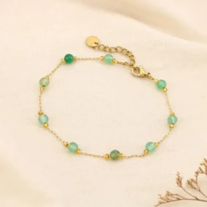 Bracelet acier inoxydable bille 4mm pierre vert