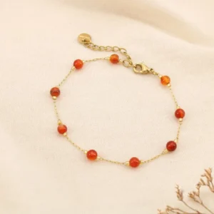 Bracelet acier inoxydable bille 4mm pierre orange