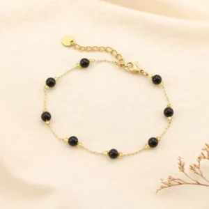 Bracelet acier inoxydable bille 4mm pierre noire