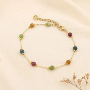 Bracelet acier inoxydable bille 4mm pierre multi
