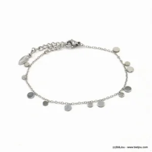 Bracelet acier inoxydable minimaliste breloque pampille ronde