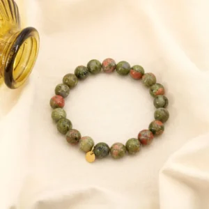Bracelet élastique bille pierre verte 8mm acier inoxydable