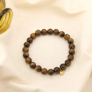 Bracelet élastique bille pierre marron 8mm acier inoxydable
