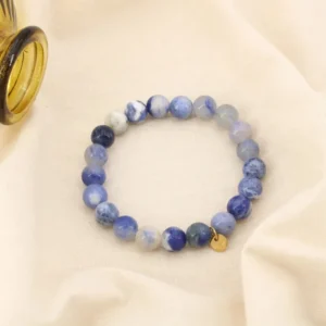Bracelet élastique bille pierre bleue 8mm acier inoxydable