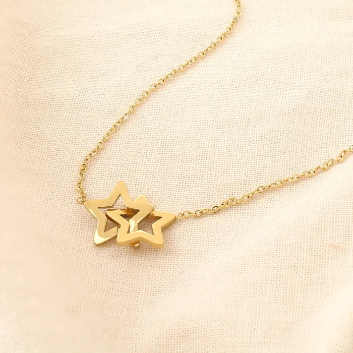 Collier acier inoxydable étoiles entrelacées doré – Image 2