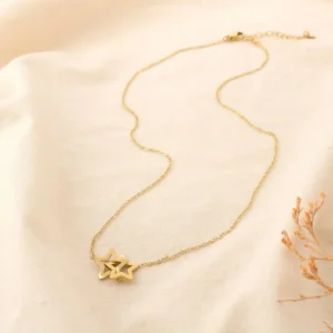 Collier acier inoxydable étoiles entrelacées doré