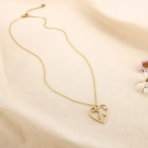 Collier en acier inoxydable cœur visage doré
