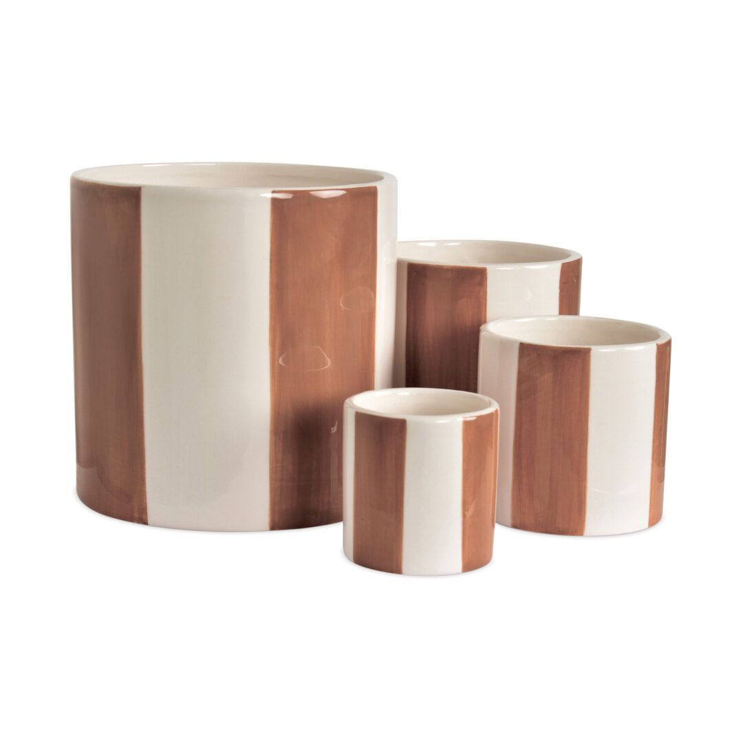 015931-1 Set de 4 Pots en Céramique – Rayures Marron