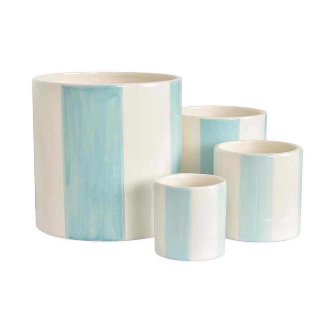 015932-1 Set de 4 Pots en Céramique – Rayures Bleu Givré