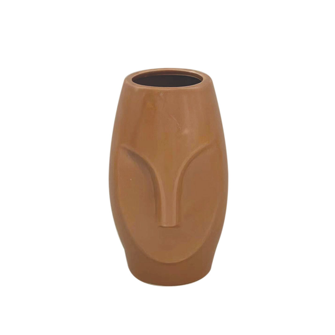 016153-1 Mini Vase Visage en Céramique – Brun