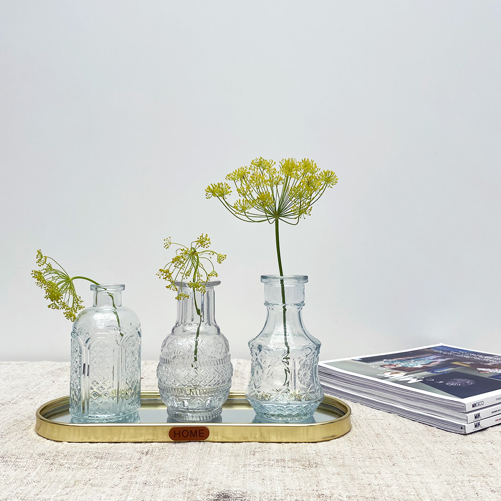 Set de 3 Vases sur Plateau Miroir Doré – Image 2