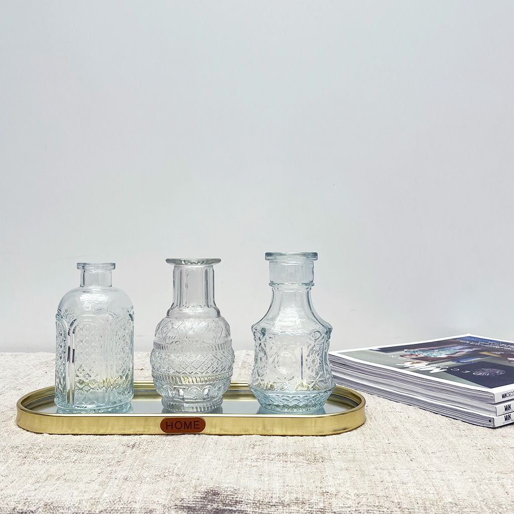 Set de 3 Vases sur Plateau Miroir Doré – Image 3