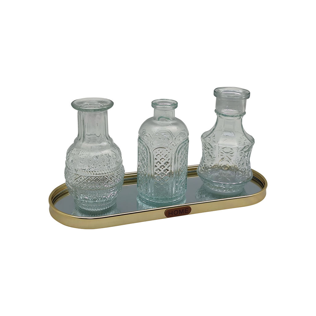 Set de 3 Vases sur Plateau Miroir Doré – Image 4