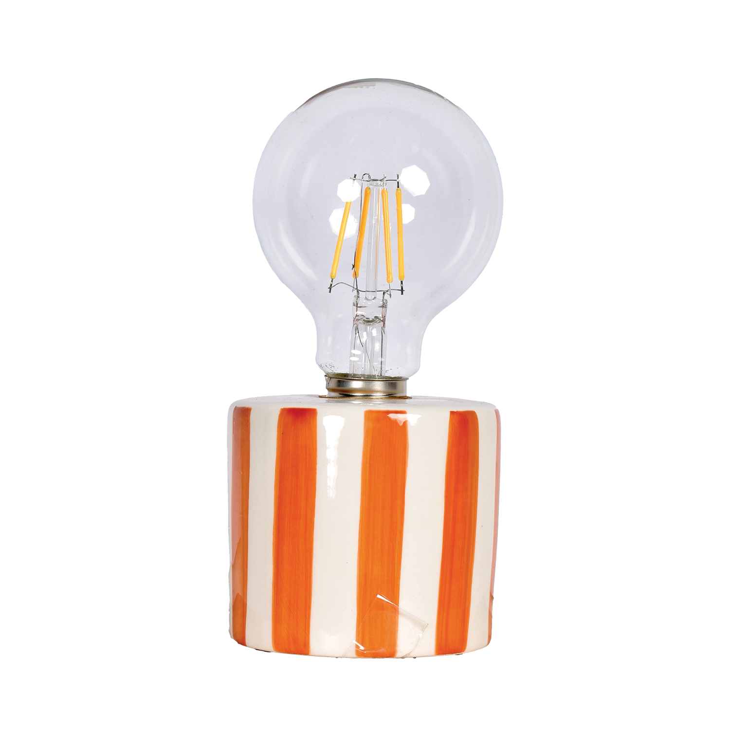 Lampe LED en Faïence à Rayures – Orange