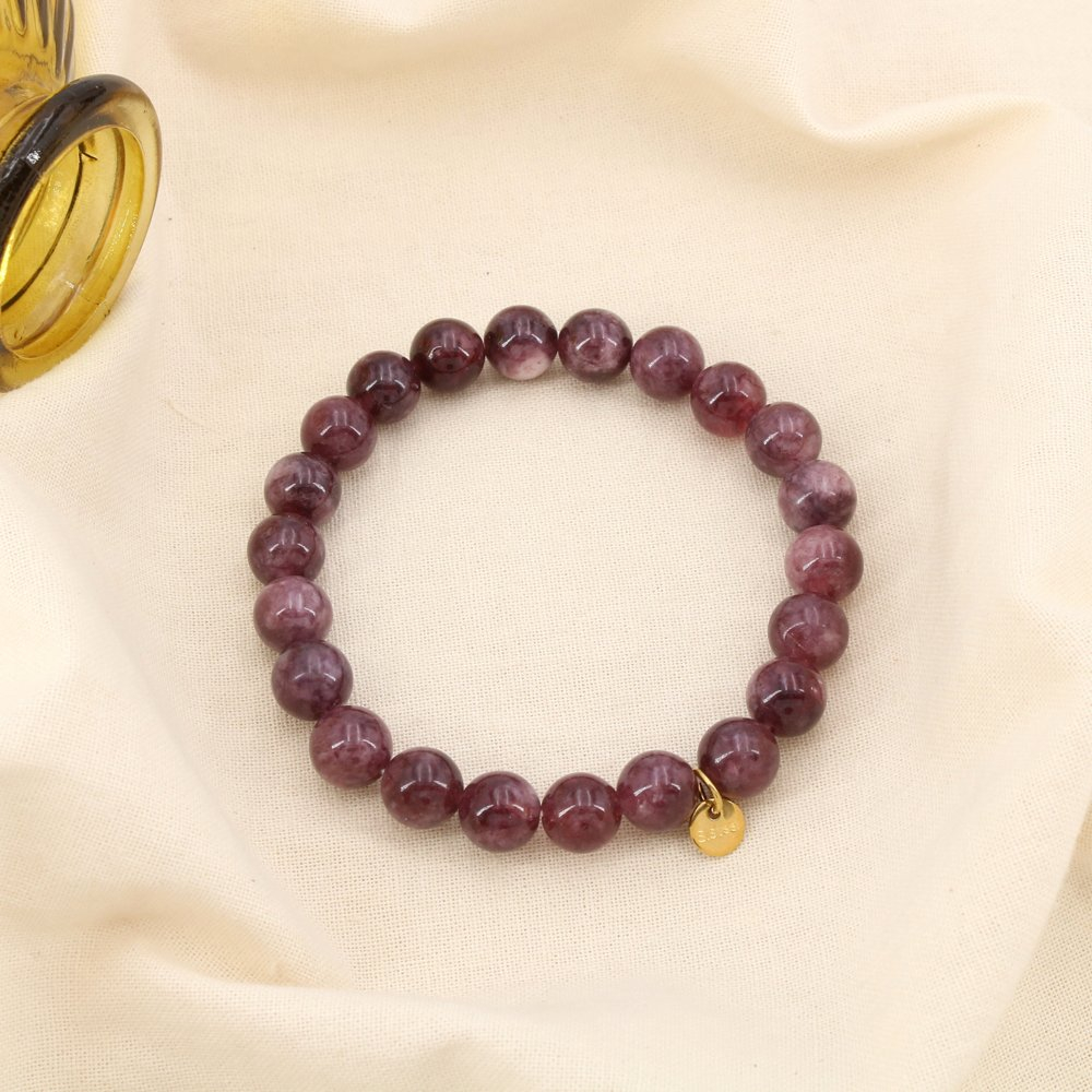 Bracelet Élastique Pierres Naturelles 8mm & Acier violet