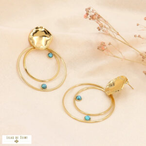 Boucles d'oreilles Oversized "Double Anneau" – Acier Martelé & Cabochons