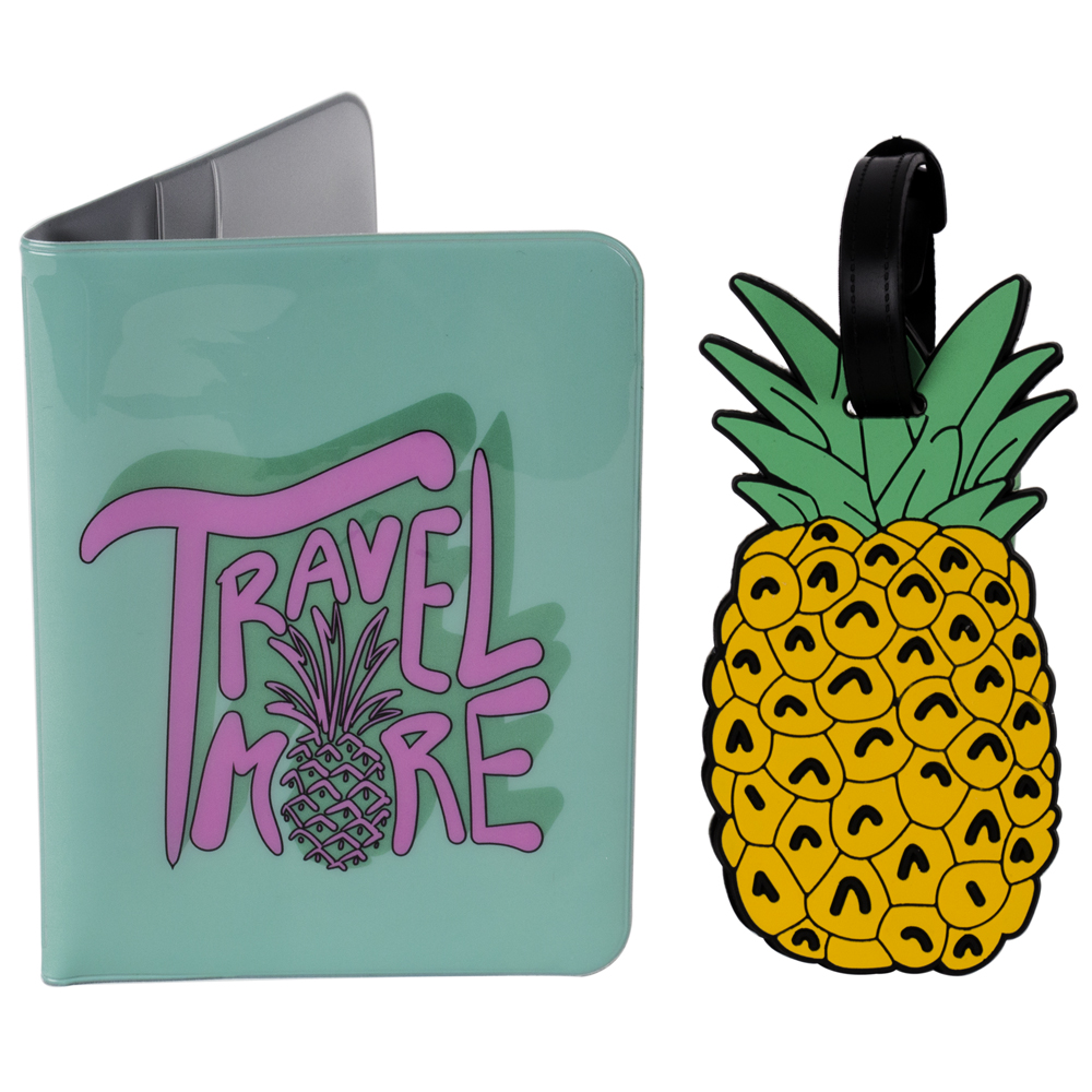 121318-1-l Set Protège-Passeport et Étiquette de Bagage – Ananas
