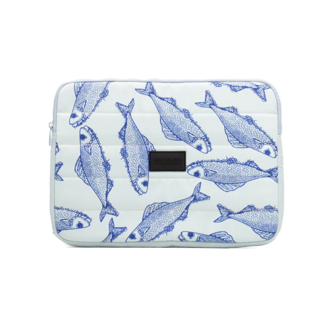 122241-l Housse d'ordinateur 15" Poissons – Bleu Clair