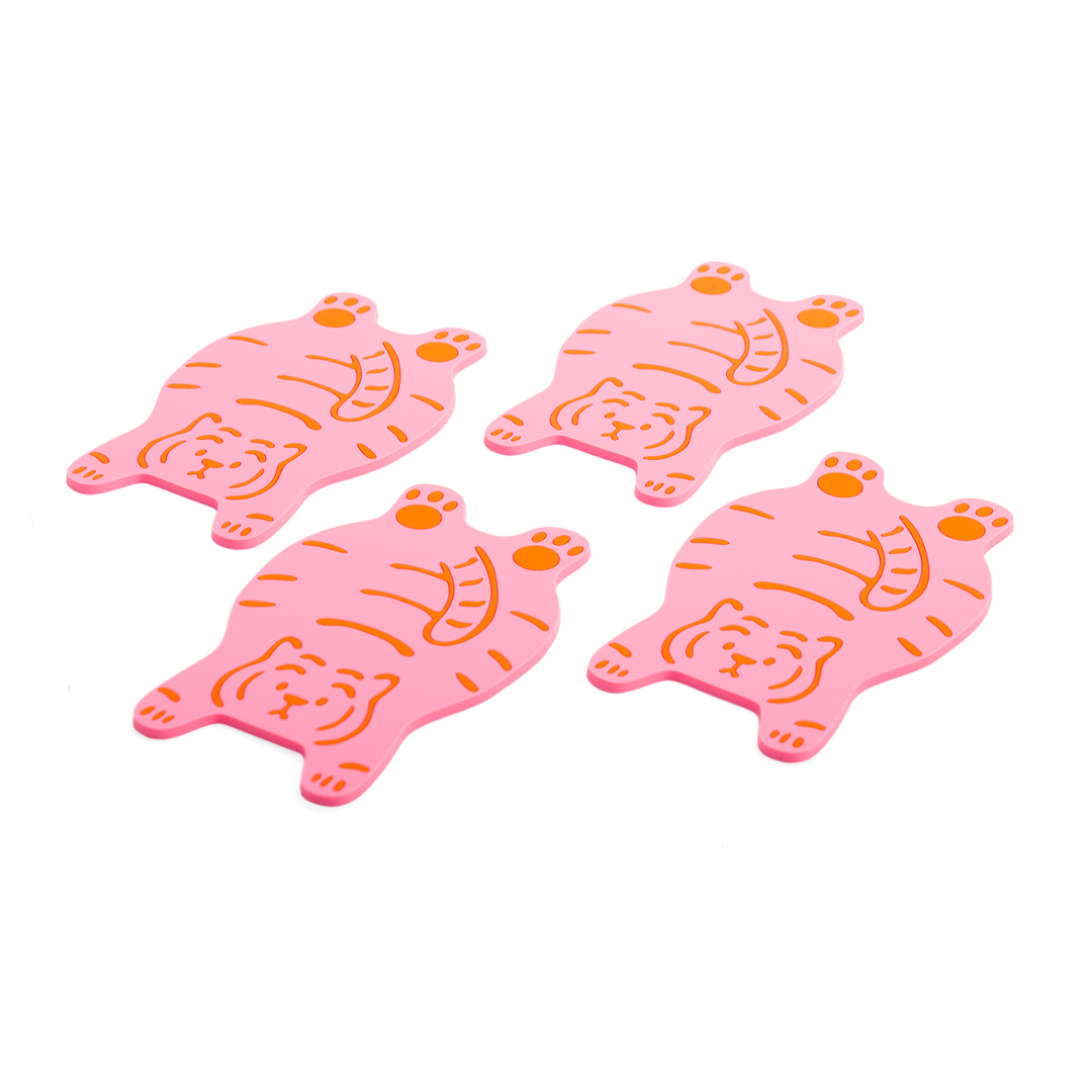 122339-l Pack de 4 Dessous de Verre Tigre Rose