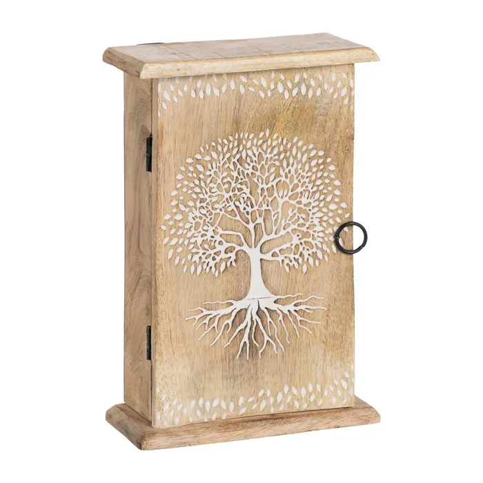 Boîte à clés en bois de manguier blanc et naturel