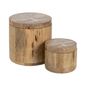 Set de 2 bocaux décoratifs en bois de manguier blanc et naturel