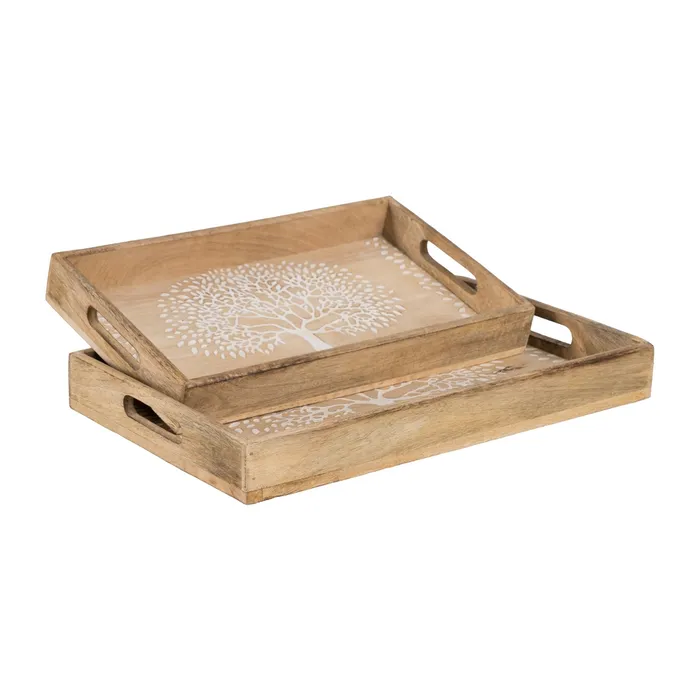 Set de 2 plateaux en bois de manguier blanc et naturel – Image 2