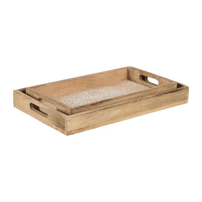 Set de 2 plateaux en bois de manguier blanc et naturel