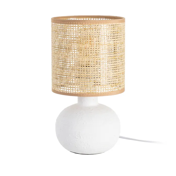 Luminaire de Table Design en Céramique et Papier Tressé – 28 cm