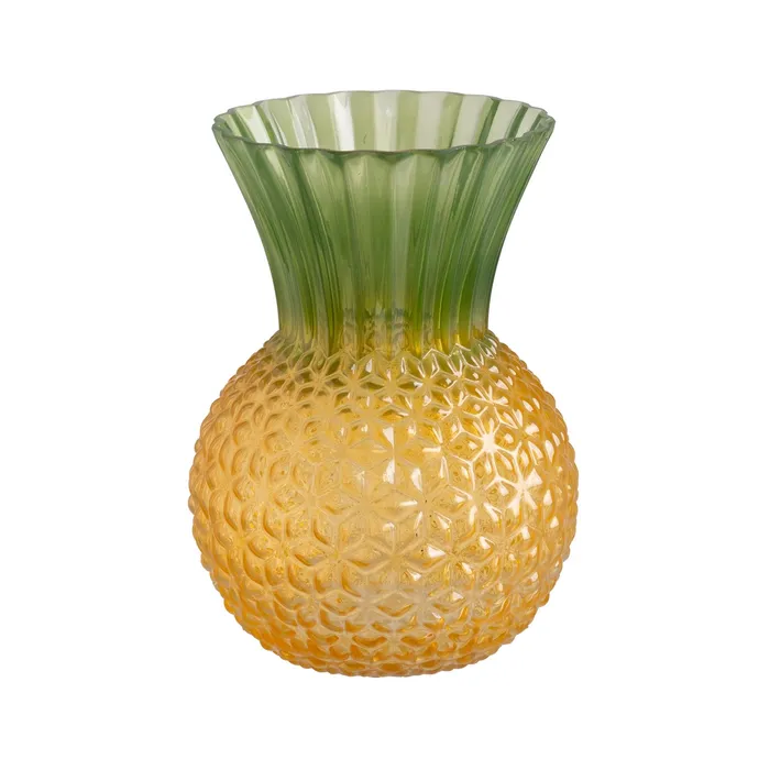 Vase en verre Ananas vert-jaune