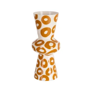 Vase décoratif en métal blanc et moutarde