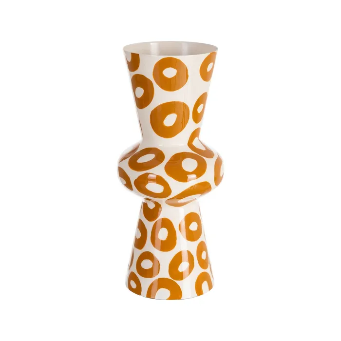 Vase décoratif en métal blanc et moutarde