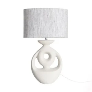 Luminaire de Table XL en Céramique Effet Pierre et Lin Gris – 57 cm