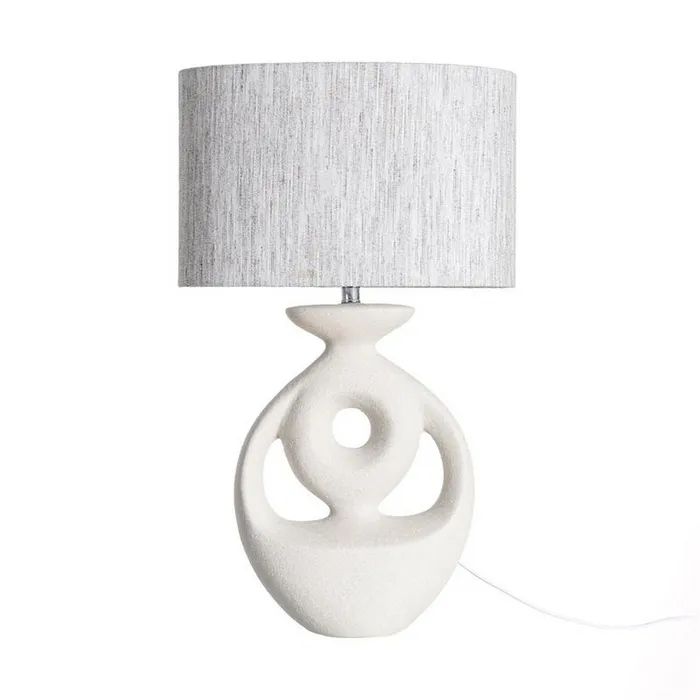 Luminaire de Table XL en Céramique Effet Pierre et Lin Gris – 57 cm