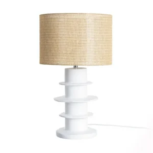 Luminaire de Table XL en Résine Blanche et Rotin – 55 cm