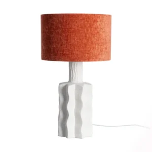 Luminaire de Table XL en Céramique Blanc Marbré et Lin Terre Cuite – 56 cm
